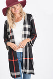 Erin Black Plaid Three-Quarter Sleeve Cardigan