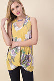 Rowan Sleeveless Floral Top with Keyhole and Knot Hem