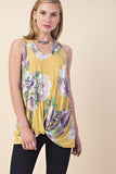 Rowan Sleeveless Floral Top with Keyhole and Knot Hem