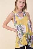 Rowan Sleeveless Floral Top with Keyhole and Knot Hem