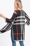 Erin Black Plaid Three-Quarter Sleeve Cardigan