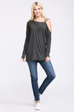 Maddie Charcoal One Side Open Shoulder Top