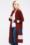 Susan Burgundy Color Block Open Front Cardigan