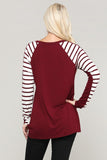 Stephanie Burgundy and Ivory Striped and Solid Contrast Knotted Top