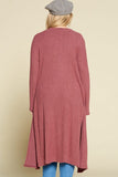 Ella Two Tone Ribbed Mauve Hacci Brush Casual Long Cardigan with Side Slits