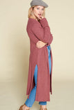 Ella Two Tone Ribbed Mauve Hacci Brush Casual Long Cardigan with Side Slits