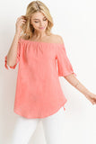 Kisten Short Sleeve Off the Shoulder Top with Tie Sleeve