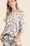 Karen Pink Leopard Print Drop Shoulder Short Sleeve Shirt