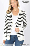 Rebecca V-neck, Striped, Snap Button Cardigan