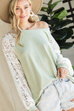 Penelope Sage Top with Lace Puff Sleeves