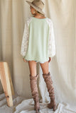 Penelope Sage Top with Lace Puff Sleeves