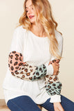 Abigail Bubble Sleeve Top with Leopard Print