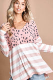 Lillian Blush Dalmatian Print and Stripe Top