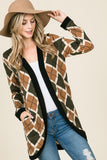 Ana Olive and Taupe Argyle Print Open Front Cardigan