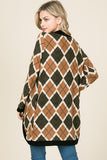 Ana Olive and Taupe Argyle Print Open Front Cardigan