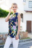 Emma Navy Floral Print Sleeveless Top