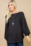 Micci Soft Hacci Sweater with Balloon Sleeves and Button Detail