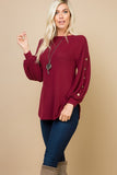 Micci Soft Hacci Sweater with Balloon Sleeves and Button Detail