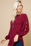 Micci Soft Hacci Sweater with Balloon Sleeves and Button Detail