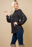 Micci Soft Hacci Sweater with Balloon Sleeves and Button Detail