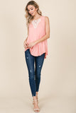 Elizabeth Blush V-neck Sleeveless Top with Crochet Lace Detail