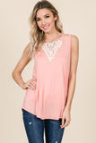 Elizabeth Blush V-neck Sleeveless Top with Crochet Lace Detail