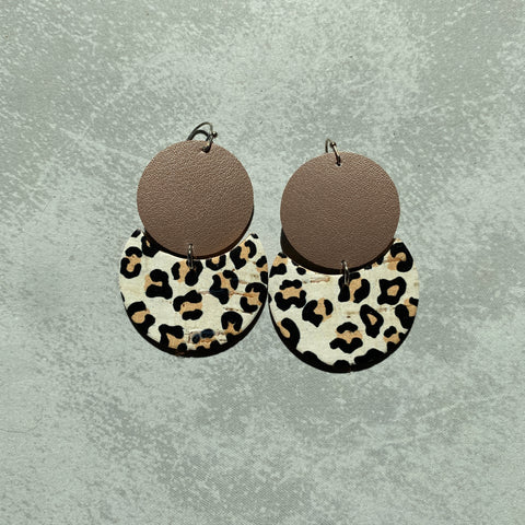 Leopard Print Leather Backed Cork Earrings