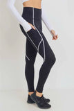 Black Splice High Waist Leggings with Contrast Seams