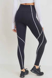 Black Splice High Waist Leggings with Contrast Seams