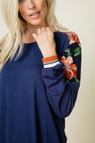 Evelyn Navy Long Sleeve Top with Floral Contrast