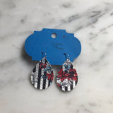 Floral and Striped Teardrop Faux Leather Earring