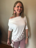 Jillian Mauve and Ivory Three Quarter Sleeve Top