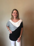 Micci Black, Gray, and Ivory Color Block Top