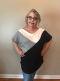 Micci Black, Gray, and Ivory Color Block Top