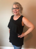 Mindy Black Tank with Chiffon Ruffle
