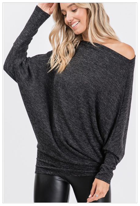 Nicole Charcoal Dolman Sleeve off the Shoulder Top Betty Jane