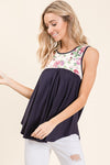 Monica Navy and Floral Sleeveless Top