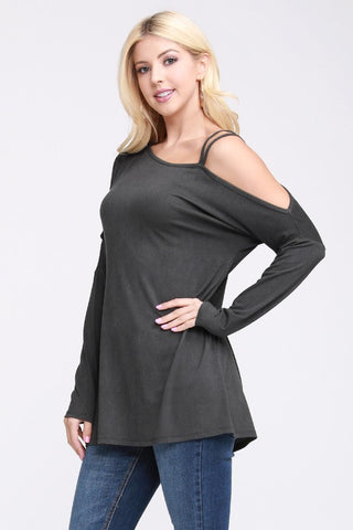 Maddie Charcoal One Side Open Shoulder Top