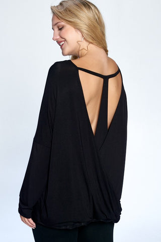 Becky Knit Top with Round Neckline, Dropped Shoulders, Racerback Overlayer and Cutout Details