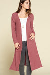Ella Two Tone Ribbed Mauve Hacci Brush Casual Long Cardigan with Side Slits
