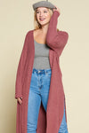 Ella Two Tone Ribbed Mauve Hacci Brush Casual Long Cardigan with Side Slits
