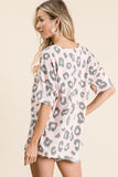 Karen Pink Leopard Print Drop Shoulder Short Sleeve Shirt