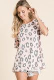 Karen Pink Leopard Print Drop Shoulder Short Sleeve Shirt