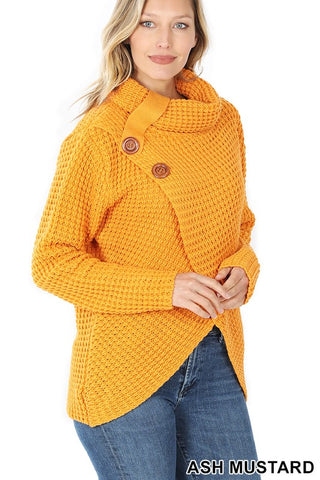Alexis Wrap Sweater with Asymmetrical Hem and Button Details