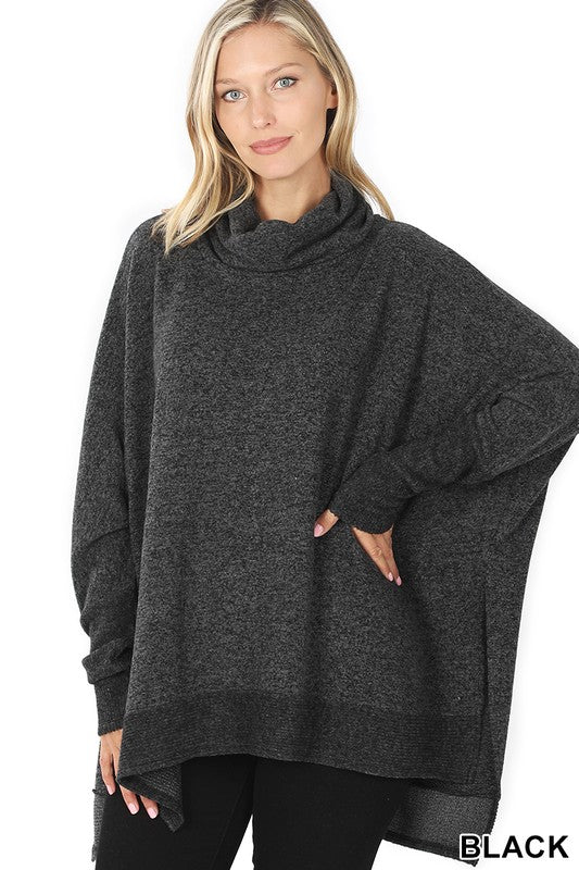 Renee Brushed Melange Cowl Neck Oversized Poncho Sweater – Betty