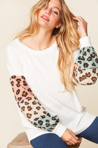 Abigail Bubble Sleeve Top with Leopard Print