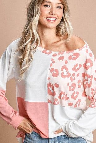 Lily Pink Color Block with Leopard Pullover