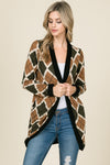 Ana Olive and Taupe Argyle Print Open Front Cardigan