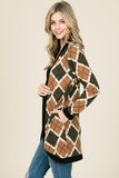 Ana Olive and Taupe Argyle Print Open Front Cardigan