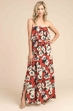 Ava Red Floral Maxi Dress with Ruffle Top